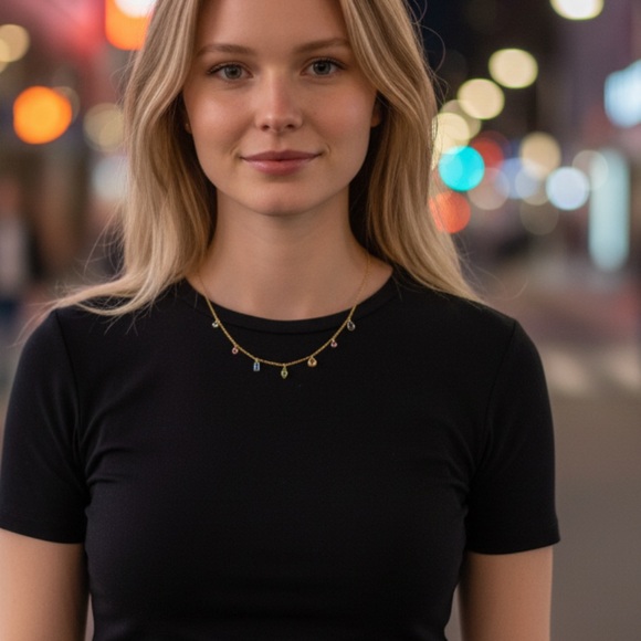 NEW 14K Gold Plated Cubic Zirconia Multi-Stone Charm Necklace - Picture 5 of 6